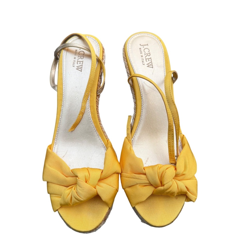 J.Crew Yellow Grosgrain Bow Espadrille Wedge Sandals Womens 10 Made in Italy
